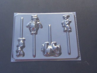 182sp Honey Bear Donkey Pig Tiger Chocolate or Hard Candy Lollipop Mold